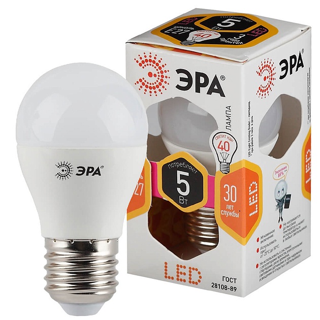 Лампа светодиодная ЭРА E27 5W 2700K матовая LED P45-5W-827-E27 Б0028486 фото 3