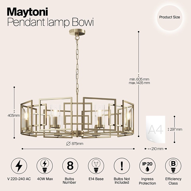 Подвесная люстра Maytoni Bowi H009PL-08G Фото № 2