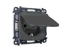 Комплект механизма электрической розетки AMBRELLA VOLT OMEGA Графит мягкое касание с/з с шторками и крышкой IP44 QUANT (OP9080, VM141) MO908010