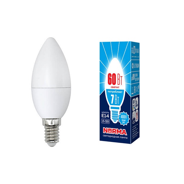 Лампа светодиодная E14 7W 4000K матовая LED-C37-7W/NW/E14/FR/NR UL-00003795 фото 