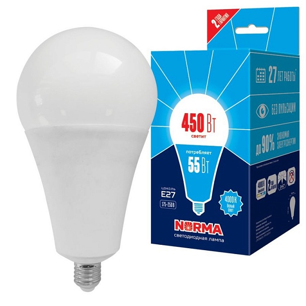Лампа LED сверхмощная Volpe E27 55W 4000K матовая LED-A140-55W/4000K/E27/FR/NR UL-00005614 фото 
