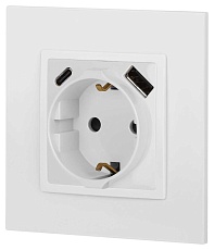 Розетка ЭРА Elegance 14-4108-01 2P+E 16A-250В со шторками с USB type-A+C 5В-3А белый Б0067736 1