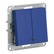 Выключатель двухклавишный Systeme Electric AtlasDesign 10A 250V с подсветкой аквамарин ATN001153