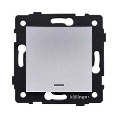 Выключатель 1-клавишный проходной 10А/250В с LED подсветкой, изогнутый, серый Kollinger REA-R-004GY для Aspekt, Eleganz, Reflex