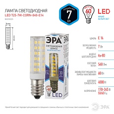 Лампа светодиодная ЭРА E14 7W 4000K прозрачная LED T25-7W-CORN-840-E14 Б0033025 1