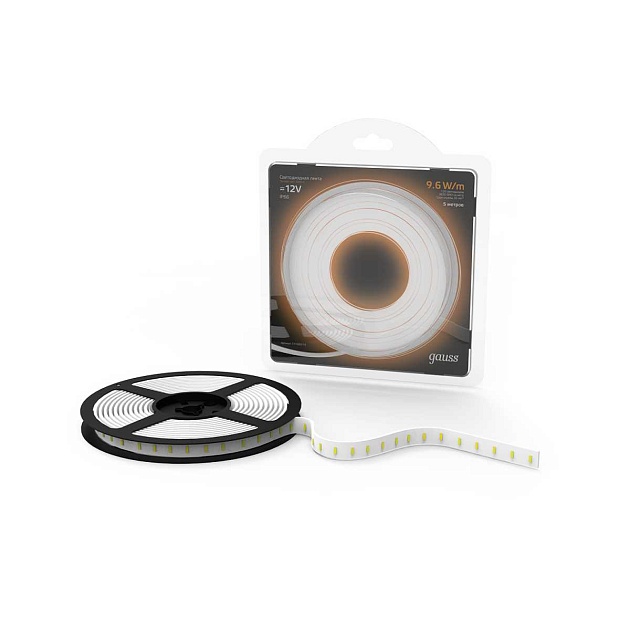 Светодиодная влагозащищенная лента Gauss 9,6W/m 120LED/m 2835SMD теплый белый 5M 311000110 изображение 5 Светодиодная влагозащищенная лента Gauss 9,6W/m 120LED/m 2835SMD теплый белый 5M 311000110 Фото № 5