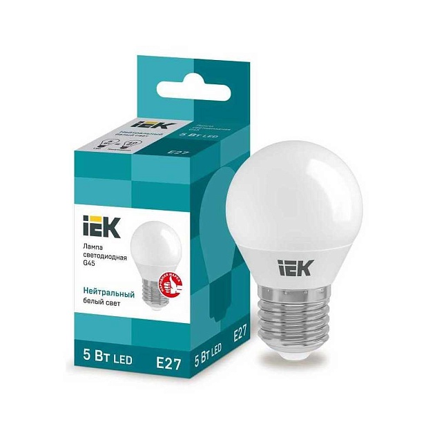 Лампа светодиодная IEK E27 5W 4000K матовая LLE-G45-5-230-40-E27 фото 