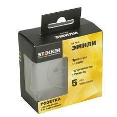 Розетка 1-местная с з/ш, б/з (механизм), СЗК, Stekker, 250В, 16А Эмили, RST16-5109-10ZK, платиново-серый, soft touch 50242 2