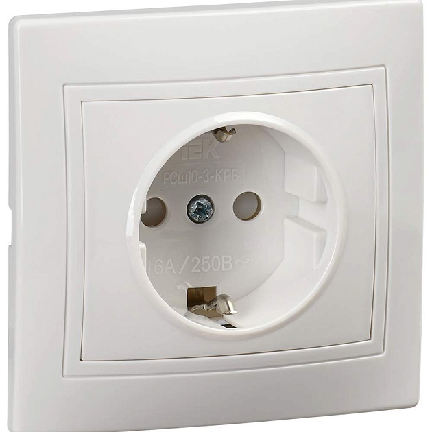 KVARTA Розетка 1-местная с заземлением с защитными шторками 16А РСш10-3-КРБ белый IEK KV-R14-16-PC-K01 Фото № 1