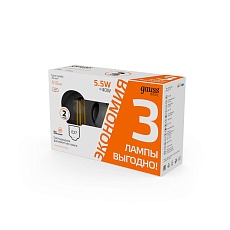 Лампа cветодиодная Gauss E27 5,5W 2700K прозрачная 3 шт. 1051216T 2