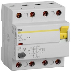 Выключатель дифференциальный (УЗО) ВД1-63 4Р 63А 100мА тип А IEK MDV11-4-063-100