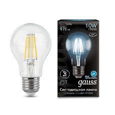 Лампа светодиодная филаментная Gauss E27 10W 4100К прозрачная 102802210 1