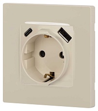 Розетка ЭРА Серия 12 12-4108-02 2P+E 16A-250В со шторками с USB type-A+C 5В-3А слоновая кость Б0067731 3