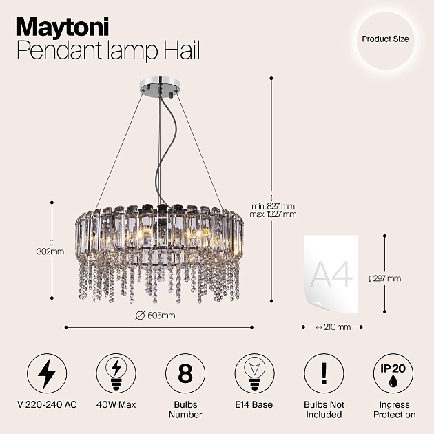 Подвесная люстра Maytoni Hail MOD097PL-08CH Фото № 2