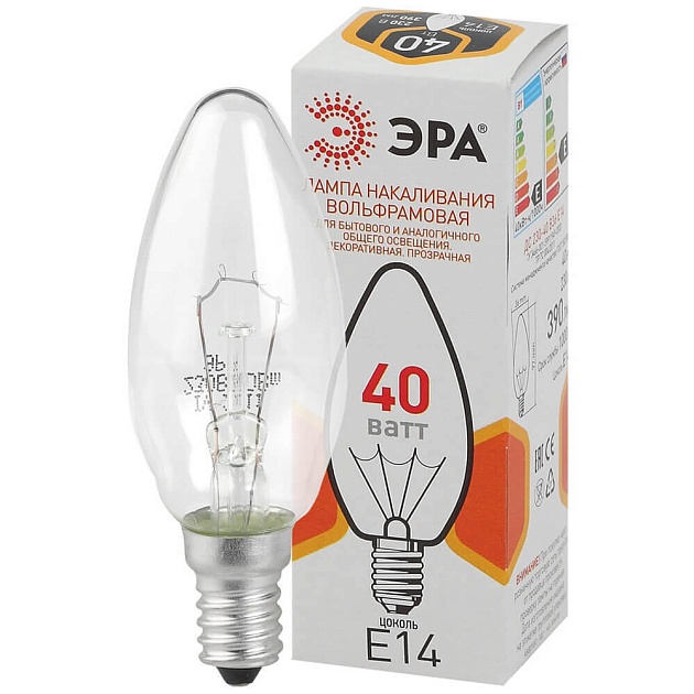 Лампа накаливания ЭРА E14 40W 2700K прозрачная ДС 40-230-E14-CL Б0039127 фото 2