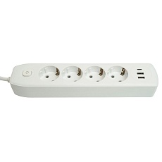 Удлинитель 4-местный c/з 3x1 мм2, 3 м, 250В, 10А, 2USB+1Type-C 2,4А Home plus, белый Stekker HM08-43-02 49978 1