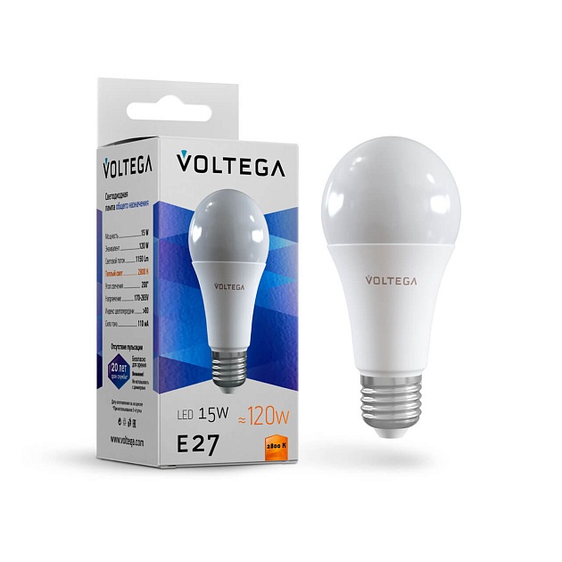 Лампа светодиодная Voltega E27 15W 2800K матовая VG2-A60E27warm15W 7156 фото 2
