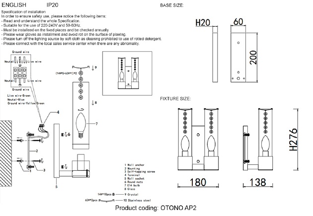 Бра Crystal Lux OTONO AP2 BLACK CHROMIUM/TRANSPARENTE Фото № 5