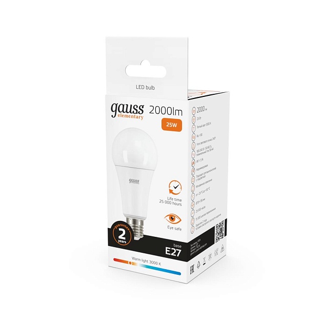 Лампа светодиодная Gauss E27 25W 3000K матовая 73215 Фото № 4