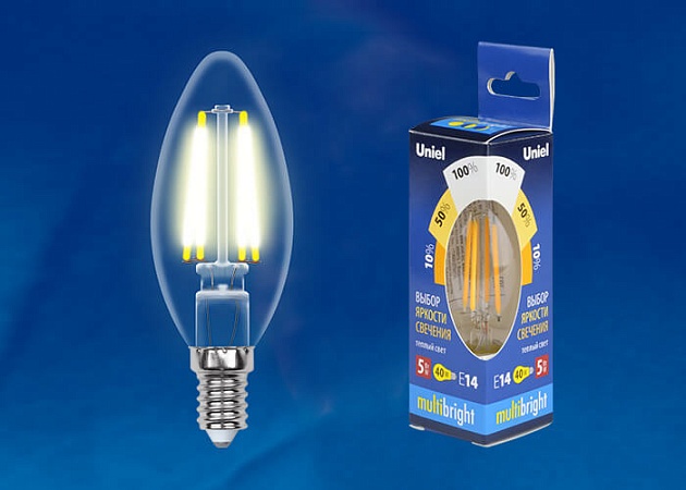 Лампа светодиодная филаментная Uniel E14 5W 3000K прозрачная LED-C35-5W/WW/E14/CL/MB GLM10TR UL-00002367 фото 2