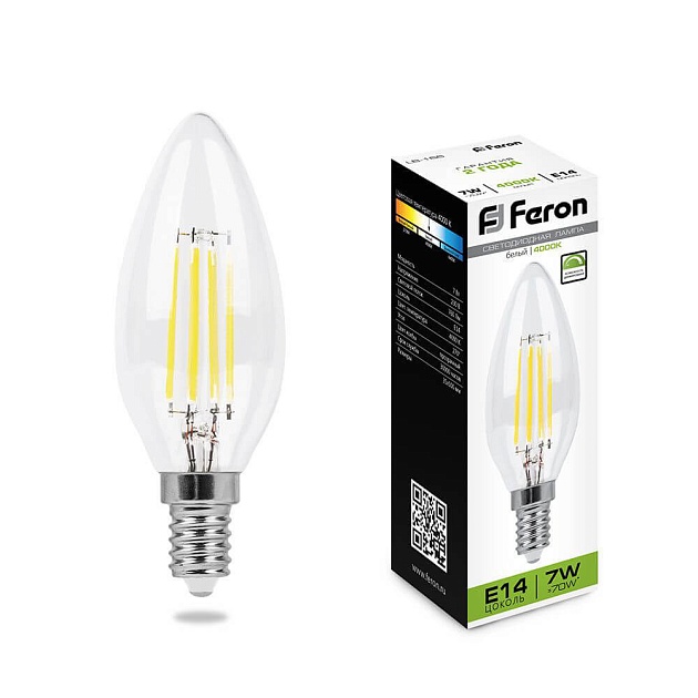 Лампа светодиодная филаментнаядиммируемая Feron Е14 7W 4000K Свеча на ветру Прозрачная LB-166 25871 фото 
