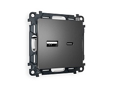 Комплект механизма розетки AMBRELLA VOLT ALFA Антрацит серый 2USB A+C 20W (быстрая зарядка) QUANT (AP6610, VM177) MA661010