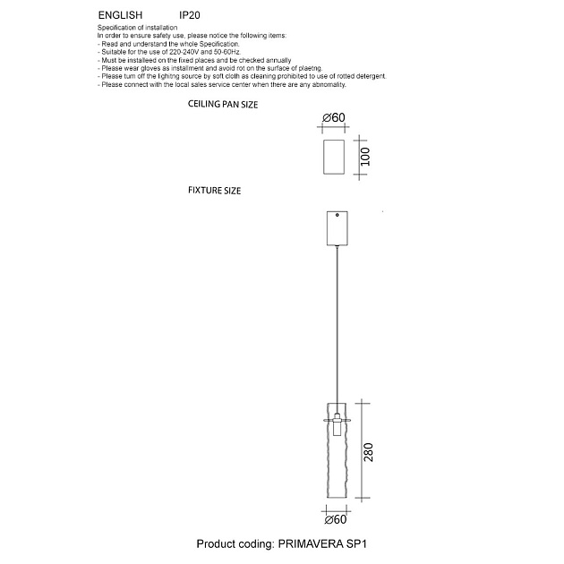 Подвесной светильник Crystal Lux Primavera SP1 Gold Фото № 2