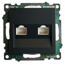 Розетка компьютерная 2-местная RJ-45 (механизм) ,Stekker ,GLS00-7109-05 Катрин, черный 50007 5