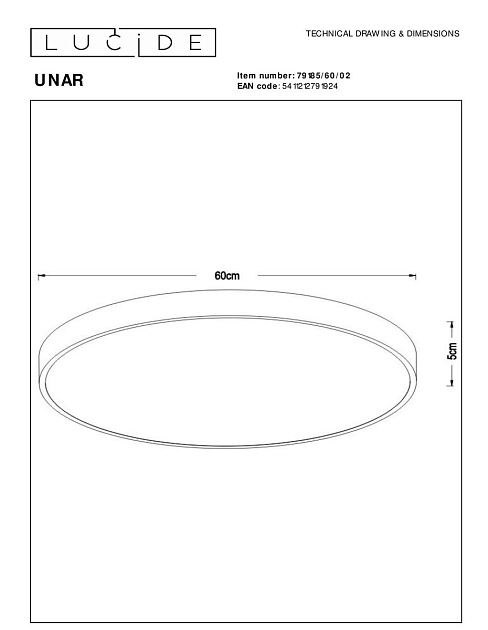 Потолочный светодиодный светильник Lucide Unar 79185/60/02 изображение 2 Потолочный светодиодный светильник Lucide Unar 79185/60/02 Фото № 2