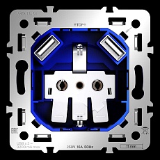 Механизм розетки с заземлением и защитными шторками 16А с USB A+A S70 Voltum VLS0404M 1