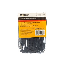 Хомут нейлоновый Stekker NYCT25-100 2,5x100 мм, d пучка max 22 мм, нагрузка 8 кг, черный 32772 1