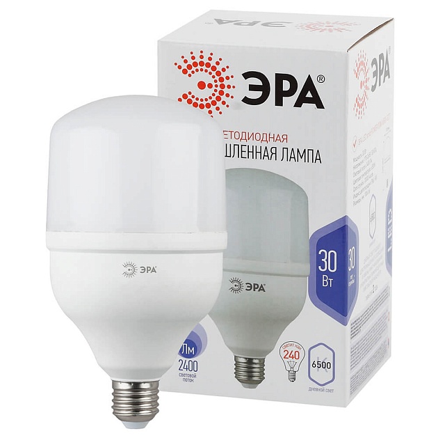 Лампа светодиодная ЭРА E27 30W 6500K матовая LED POWER T100-30W-6500-E27 Б0027004 фото 4
