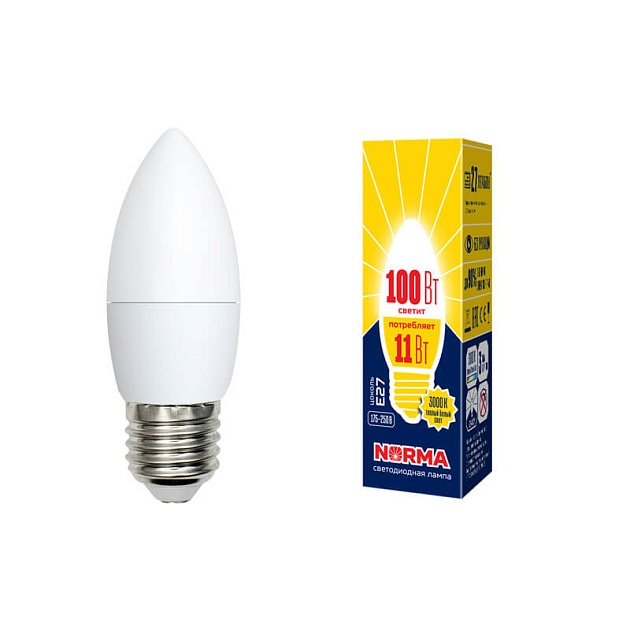 Лампа светодиодная E27 11W 3000K матовая LED-C37-11W/WW/E27/FR/NR UL-00003815 фото 