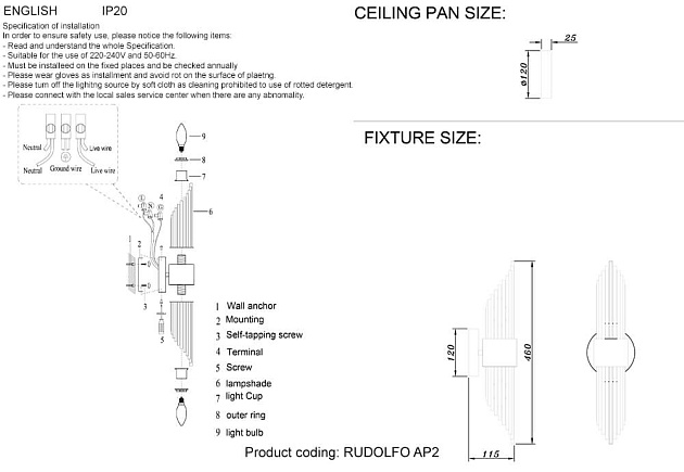 Бра Crystal Lux Rudolfo AP2 Brass фото 2