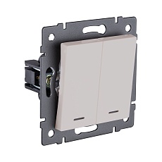 Выключатель 2-клавишный проходной 10А/250В с LED подсветкой, кашемир матовый Kollinger REA-S-010CM для Aspekt, Eleganz, Reflex 1