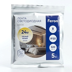 Светодиодная лента Feron 8W/m 320LED/m 2110SMD теплый белый 5M LS530 48263 2