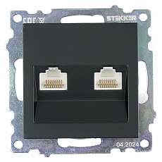 Розетка компьютерная 2-местная RJ-45 (механизм) ,Stekker ,GLS00-7109-05 Катрин, черный 50007