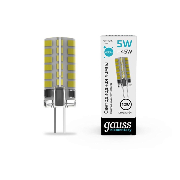 Лампа cветодиодная Gauss G4 5W 4100K прозрачная 18725 Фото № 5