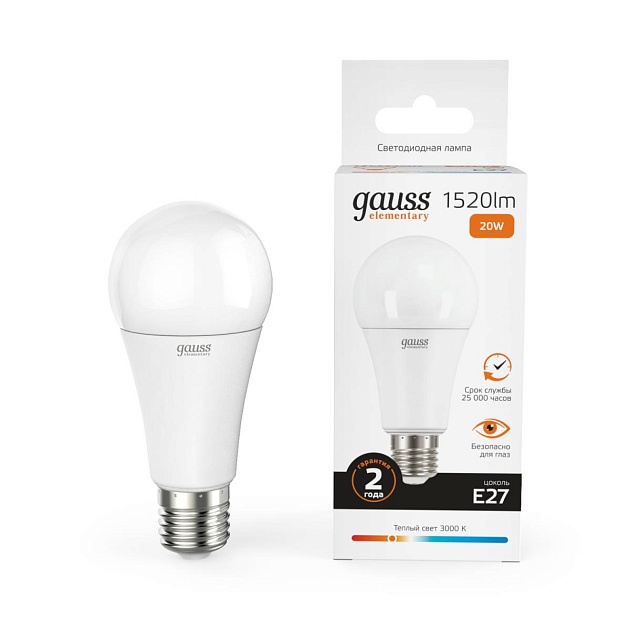 Лампа светодиодная Gauss E27 20W 3000K матовая 23219 Фото № 2
