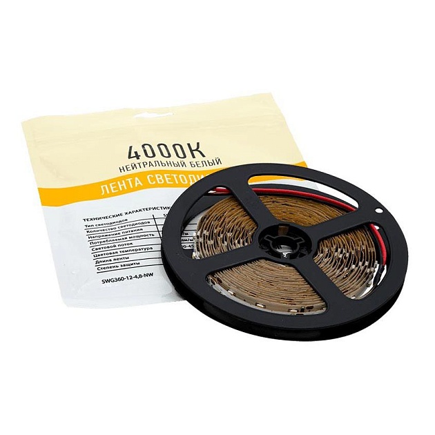 Светодиодная лента SWG 4,8W/m 60LED/m 3528SMD нейтральный белый 5M 001623 Фото № 1