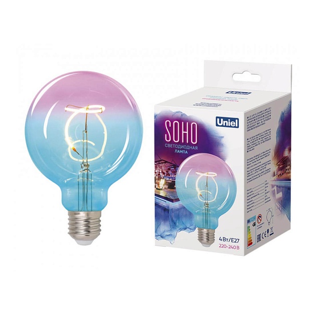 Лампа светодиодная филаментная Uniel E27 4W 2250K синяя LED-SF01-4W/Soho/E27/CW BLue/Wine GLS77TR UL-00005892 фото 