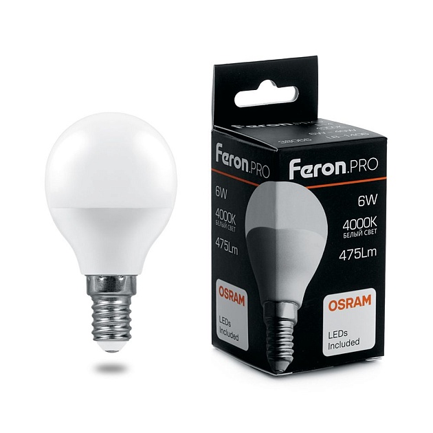 Лампа светодиодная Feron E14 6W 4000K Матовая LB-1406 38066 фото 