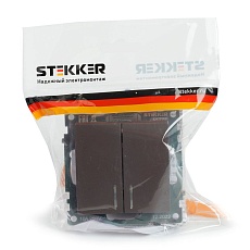 Выключатель двухклавишный Stekker Катрин с подсветкой шоколад GLS10-7102-04 49021 5