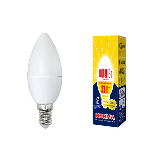 Лампа светодиодная E14 11W 3000K матовая LED-C37-11W/WW/E14/FR/NR UL-00003812 фото 