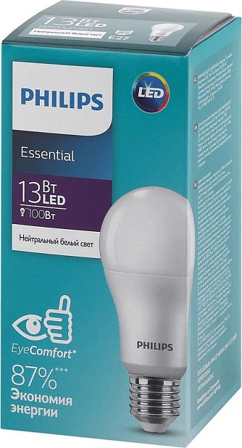 Лампа светодиодная Philips E27 13W 4000K матовая 929002305287 фото 2