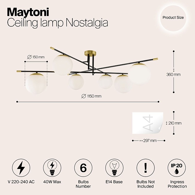 Потолочная люстра Maytoni Nostalgia MOD048CL-06G Фото № 2