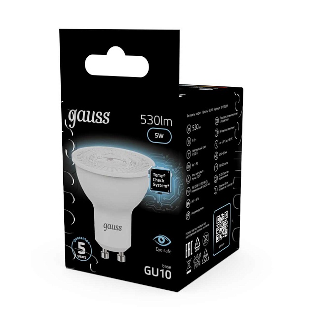 Лампа светодиодная Gauss GU10 5W 4100K матовая 101506205 Фото № 8