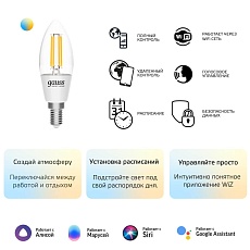 Лампа светодиодная диммируемая филаментная Gauss Smart Home Filament E14 4,5W 2000-6500K прозрачная 1250112 5