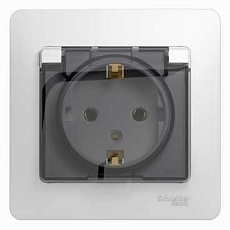 Розетка 2К+З Systeme Electric Glossa 16A 250V со шторками и крышкой белая GSL000146