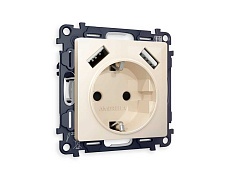 Комплект механизма электрической розетки AMBRELLA VOLT ALFA Бежевый глянец 2USB A+A 18W (быстрая зарядка) с/з QUANT (AP3090, VM155) MA309010